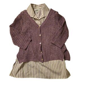 Foxcroft Top SZ 8 Stripe & Sweater M Purple Linen Blend Spring Easter Pastel